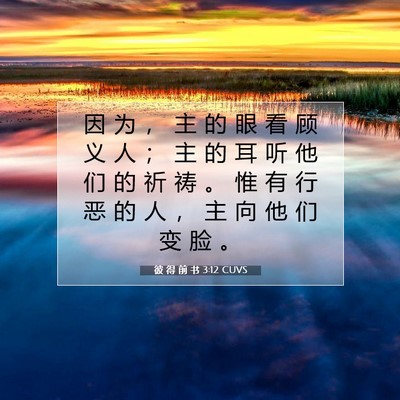 Picture 07 - 彼 得 前 书 3:12 CUVS - 因 为 ， 主 的 眼 看 顾 义 人 ； 主 - Bible Verse Picture