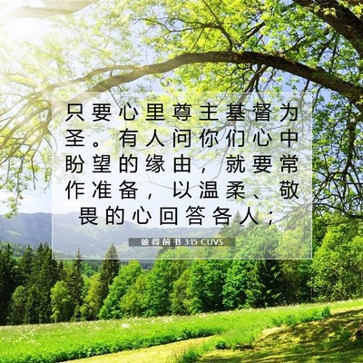 Picture 07 - 彼 得 前 书 3:15 CUVS - 只 要 心 里 尊 主 基 督 为 圣 。 有 - Bible Verse Picture