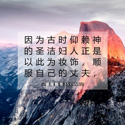 Picture 07 - 彼 得 前 书 3:5 CUVS - 因 为 古 时 仰 赖 神 的 圣 洁 妇 人 - Bible Verse Picture