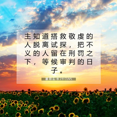 Picture 07 - 彼 得 后 书 2:9 CUVS - 主 知 道 搭 救 敬 虔 的 人 脱 离 试 - Bible Verse Picture