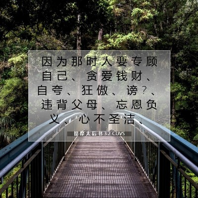 Picture 07 - 提 摩 太 后 书 3:2 CUVS - 因 为 那 时 人 要 专 顾 自 己 、 贪 - Bible Verse Picture