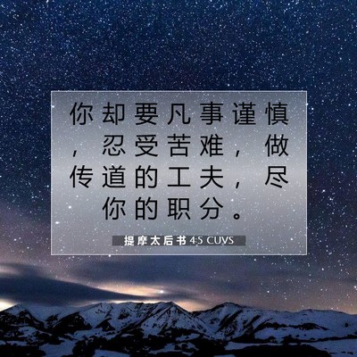 Picture 07 - 提 摩 太 后 书 4:5 CUVS - 你 却 要 凡 事 谨 慎 ， 忍 受 苦 难 - Bible Verse Picture