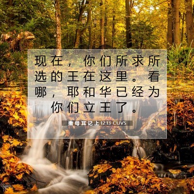 Picture 07 - 撒 母 耳 记 上 12:13 CUVS - 现 在 ， 你 们 所 求 所 选 的 王 在 - Bible Verse Picture