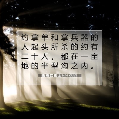 Picture 07 - 撒 母 耳 记 上 14:14 CUVS - 约 拿 单 和 拿 兵 器 的 人 起 头 所 - Bible Verse Picture
