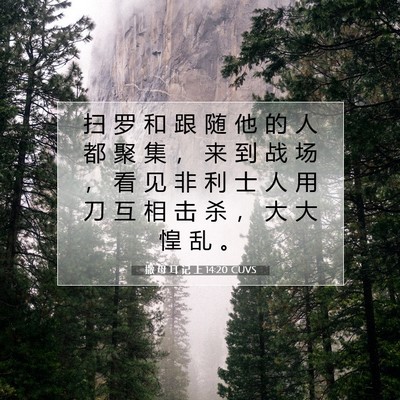 Picture 07 - 撒 母 耳 记 上 14:20 CUVS - 扫 罗 和 跟 随 他 的 人 都 聚 集 ， - Bible Verse Picture