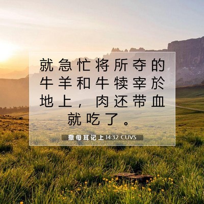 Picture 07 - 撒 母 耳 记 上 14:32 CUVS - 就 急 忙 将 所 夺 的 牛 羊 和 牛 犊 - Bible Verse Picture