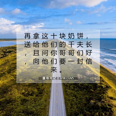 Picture 07 - 撒 母 耳 记 上 17:18 CUVS - 再 拿 这 十 块 奶 饼 ， 送 给 他 们 - Bible Verse Picture