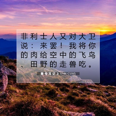 Picture 07 - 撒 母 耳 记 上 17:44 CUVS - 非 利 士 人 又 对 大 卫 说 ： 来 罢 - Bible Verse Picture