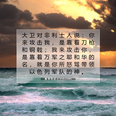 Picture 07 - 撒 母 耳 记 上 17:45 CUVS - 大 卫 对 非 利 士 人 说 ： 你 来 攻 - Bible Verse Picture