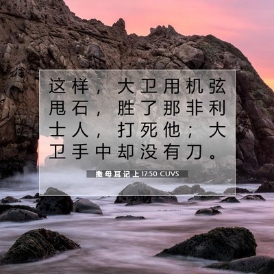 Picture 07 - 撒 母 耳 记 上 17:50 CUVS - 这 样 ， 大 卫 用 机 弦 甩 石 ， 胜 - Bible Verse Picture