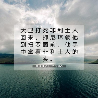 Picture 07 - 撒 母 耳 记 上 17:57 CUVS - 大 卫 打 死 非 利 士 人 回 来 ， 押 - Bible Verse Picture
