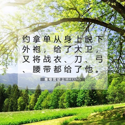 Picture 07 - 撒 母 耳 记 上 18:4 CUVS - 约 拿 单 从 身 上 脱 下 外 袍 ， 给 - Bible Verse Picture