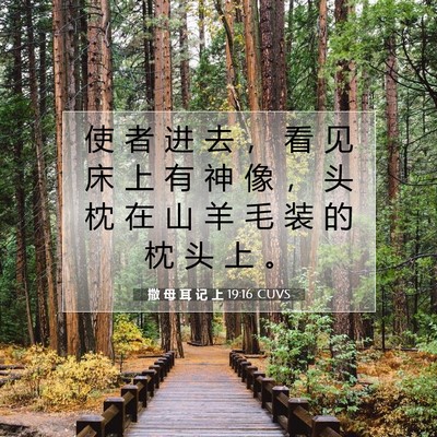 Picture 07 - 撒 母 耳 记 上 19:16 CUVS - 使 者 进 去 ， 看 见 床 上 有 神 像 - Bible Verse Picture
