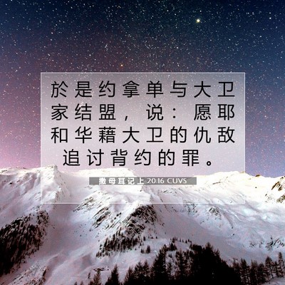 Picture 07 - 撒 母 耳 记 上 20:16 CUVS - 於 是 约 拿 单 与 大 卫 家 结 盟 ， - Bible Verse Picture