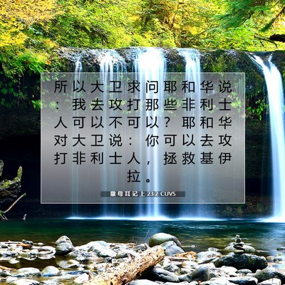 Picture 07 - 撒 母 耳 记 上 23:2 CUVS - 所 以 大 卫 求 问 耶 和 华 说 ： 我 - Bible Verse Picture