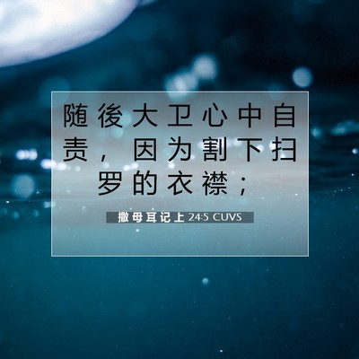 Picture 07 - 撒 母 耳 记 上 24:5 CUVS - 随 後 大 卫 心 中 自 责 ， 因 为 割 - Bible Verse Picture