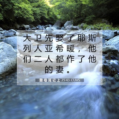 Picture 07 - 撒 母 耳 记 上 25:43 CUVS - 大 卫 先 娶 了 耶 斯 列 人 亚 希 暖 - Bible Verse Picture