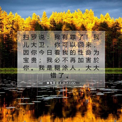 Picture 07 - 撒 母 耳 记 上 26:21 CUVS - 扫 罗 说 ： 我 有 罪 了 ！ 我 儿 大 - Bible Verse Picture