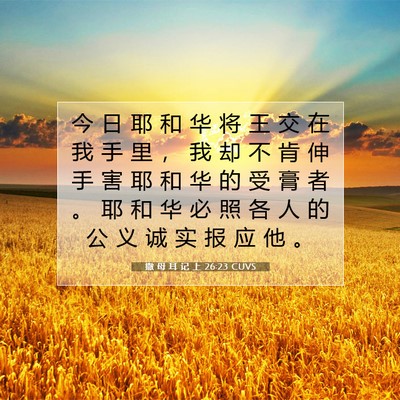 Picture 07 - 撒 母 耳 记 上 26:23 CUVS - 今 日 耶 和 华 将 王 交 在 我 手 里 - Bible Verse Picture