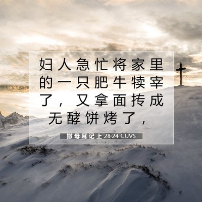 Picture 07 - 撒 母 耳 记 上 28:24 CUVS - 妇 人 急 忙 将 家 里 的 一 只 肥 牛 - Bible Verse Picture