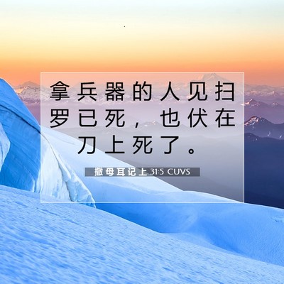 Picture 07 - 撒 母 耳 记 上 31:5 CUVS - 拿 兵 器 的 人 见 扫 罗 已 死 ， 也 - Bible Verse Picture