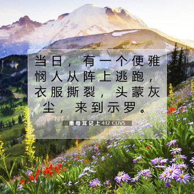 Picture 07 - 撒 母 耳 记 上 4:12 CUVS - 当 日 ， 有 一 个 便 雅 悯 人 从 阵 - Bible Verse Picture