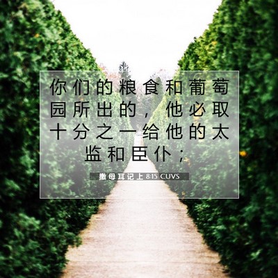 Picture 07 - 撒 母 耳 记 上 8:15 CUVS - 你 们 的 粮 食 和 葡 萄 园 所 出 的 - Bible Verse Picture