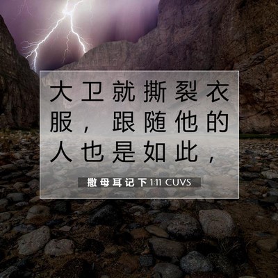 Picture 07 - 撒 母 耳 记 下 1:11 CUVS - 大 卫 就 撕 裂 衣 服 ， 跟 随 他 的 - Bible Verse Picture