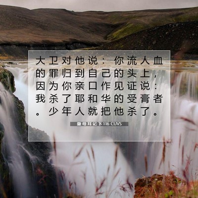 Picture 07 - 撒 母 耳 记 下 1:16 CUVS - 大 卫 对 他 说 ： 你 流 人 血 的 罪 - Bible Verse Picture