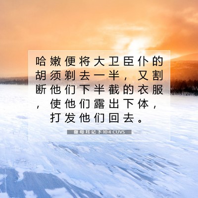 Picture 07 - 撒 母 耳 记 下 10:4 CUVS - 哈 嫩 便 将 大 卫 臣 仆 的 胡 须 剃 - Bible Verse Picture