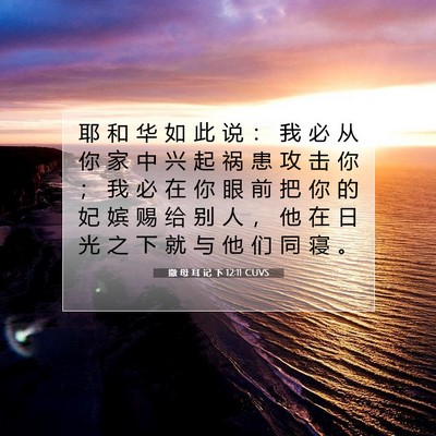 Picture 07 - 撒 母 耳 记 下 12:11 CUVS - 耶 和 华 如 此 说 ： 我 必 从 你 家 - Bible Verse Picture