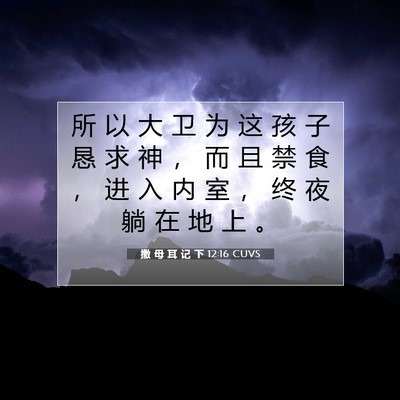 Picture 07 - 撒 母 耳 记 下 12:16 CUVS - 所 以 大 卫 为 这 孩 子 恳 求 神 ， - Bible Verse Picture