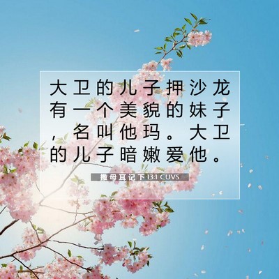 Picture 07 - 撒 母 耳 记 下 13:1 CUVS - 大 卫 的 儿 子 押 沙 龙 有 一 个 美 - Bible Verse Picture