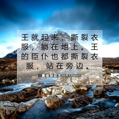 Picture 07 - 撒 母 耳 记 下 13:31 CUVS - 王 就 起 来 ， 撕 裂 衣 服 ， 躺 在 - Bible Verse Picture
