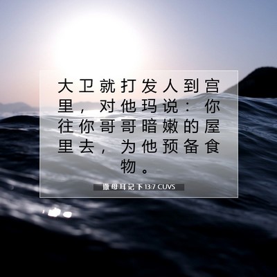 Picture 07 - 撒 母 耳 记 下 13:7 CUVS - 大 卫 就 打 发 人 到 宫 里 ， 对 他 - Bible Verse Picture