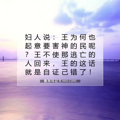 Picture 07 - 撒 母 耳 记 下 14:13 CUVS - 妇 人 说 ： 王 为 何 也 起 意 要 害 - Bible Verse Picture