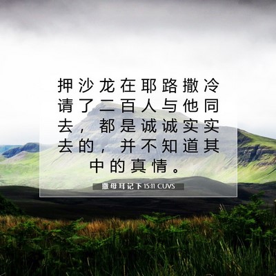 Picture 07 - 撒 母 耳 记 下 15:11 CUVS - 押 沙 龙 在 耶 路 撒 冷 请 了 二 百 - Bible Verse Picture