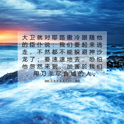 Picture 07 - 撒 母 耳 记 下 15:14 CUVS - 大 卫 就 对 耶 路 撒 冷 跟 随 他 的 - Bible Verse Picture