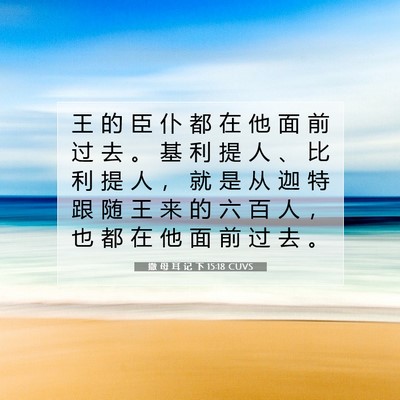 Picture 07 - 撒 母 耳 记 下 15:18 CUVS - 王 的 臣 仆 都 在 他 面 前 过 去 。 - Bible Verse Picture