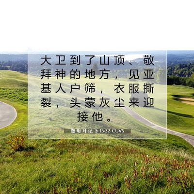Picture 07 - 撒 母 耳 记 下 15:32 CUVS - 大 卫 到 了 山 顶 、 敬 拜 神 的 地 - Bible Verse Picture