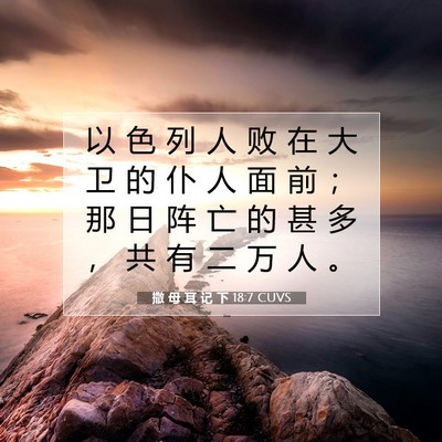 Picture 07 - 撒 母 耳 记 下 18:7 CUVS - 以 色 列 人 败 在 大 卫 的 仆 人 面 - Bible Verse Picture