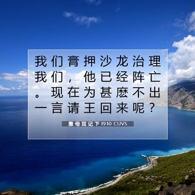 Picture 07 - 撒 母 耳 记 下 19:10 CUVS - 我 们 膏 押 沙 龙 治 理 我 们 ， 他 - Bible Verse Picture