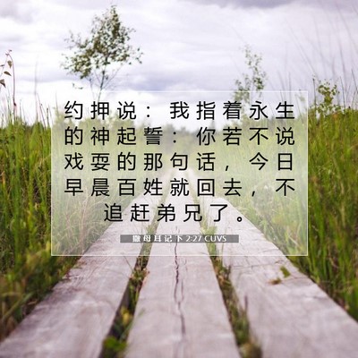 Picture 07 - 撒 母 耳 记 下 2:27 CUVS - 约 押 说 ： 我 指 着 永 生 的 神 起 - Bible Verse Picture