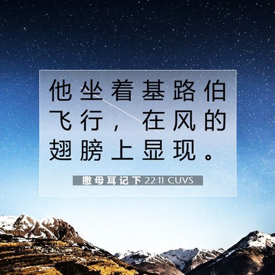 Picture 07 - 撒 母 耳 记 下 22:11 CUVS - 他 坐 着 基 路 伯 飞 行 ， 在 风 的 - Bible Verse Picture