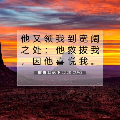 Picture 07 - 撒 母 耳 记 下 22:20 CUVS - 他 又 领 我 到 宽 阔 之 处 ； 他 救 - Bible Verse Picture