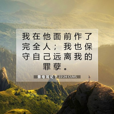 Picture 07 - 撒 母 耳 记 下 22:24 CUVS - 我 在 他 面 前 作 了 完 全 人 ； 我 - Bible Verse Picture