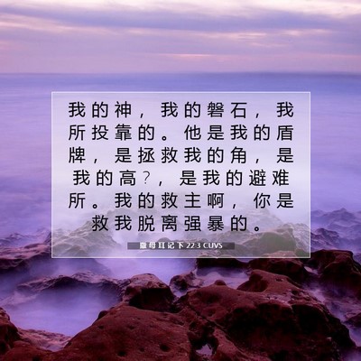 Picture 07 - 撒 母 耳 记 下 22:3 CUVS - 我 的 神 ， 我 的 磐 石 ， 我 所 投 - Bible Verse Picture