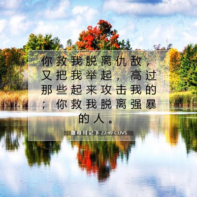Picture 07 - 撒 母 耳 记 下 22:49 CUVS - 你 救 我 脱 离 仇 敌 ， 又 把 我 举 - Bible Verse Picture