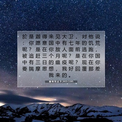 Picture 07 - 撒 母 耳 记 下 24:13 CUVS - 於 是 迦 得 来 见 大 卫 ， 对 他 说 - Bible Verse Picture