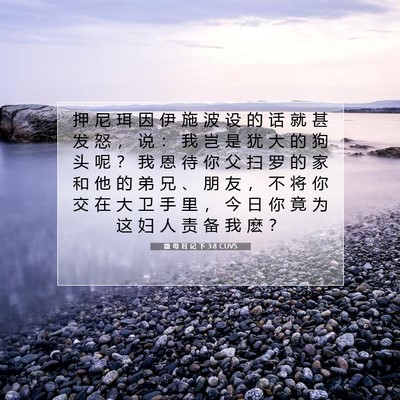 Picture 07 - 撒 母 耳 记 下 3:8 CUVS - 押 尼 珥 因 伊 施 波 设 的 话 就 甚 - Bible Verse Picture